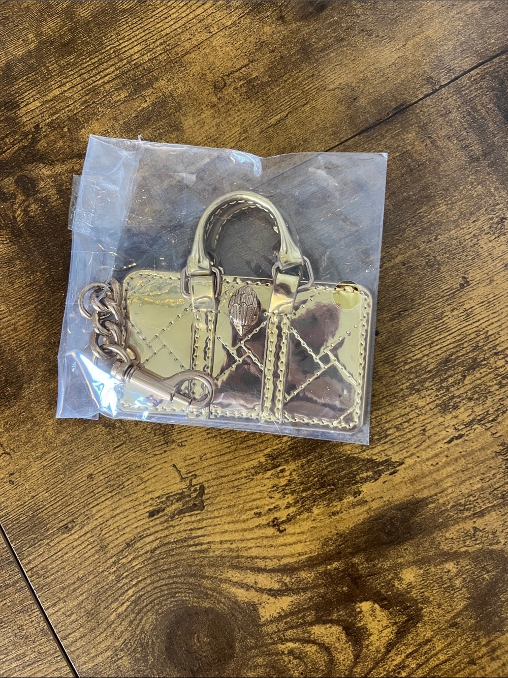 Kurt Geiger Metallic Gold Quilted Mini Tote Charm
